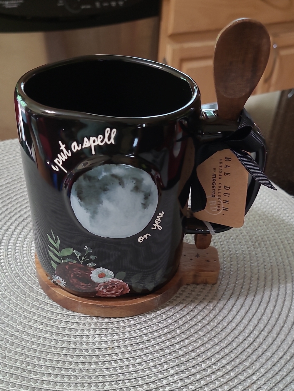 Rae Dunn Ceramic I Put a Spell on You Mug With Wooden Coaster & Spoon